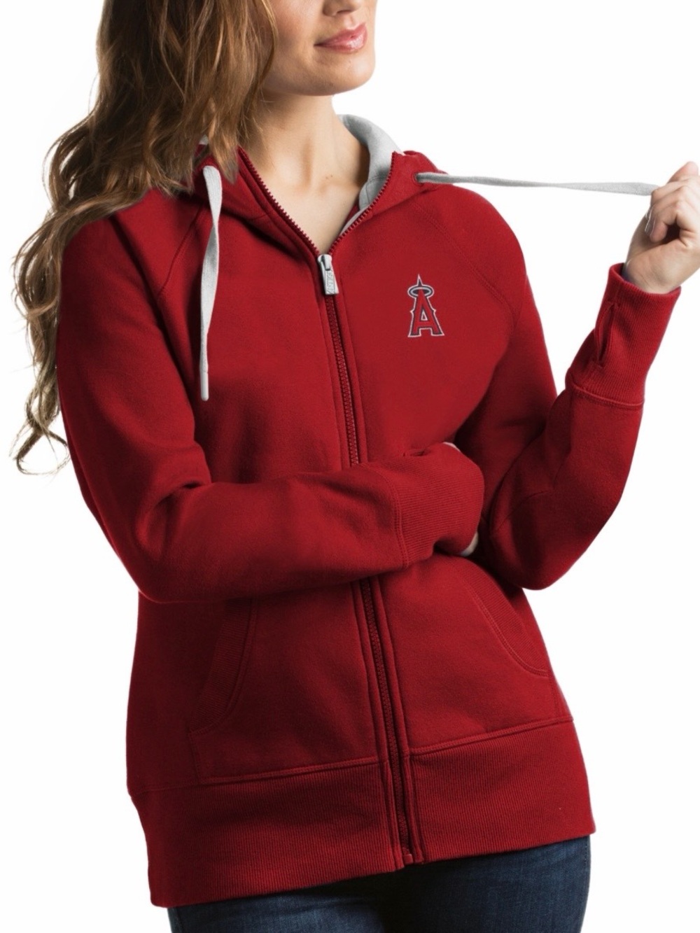 Los Angeles Angels MLB Women’s Zip Hoodie by Antigua, Embroidered Logo